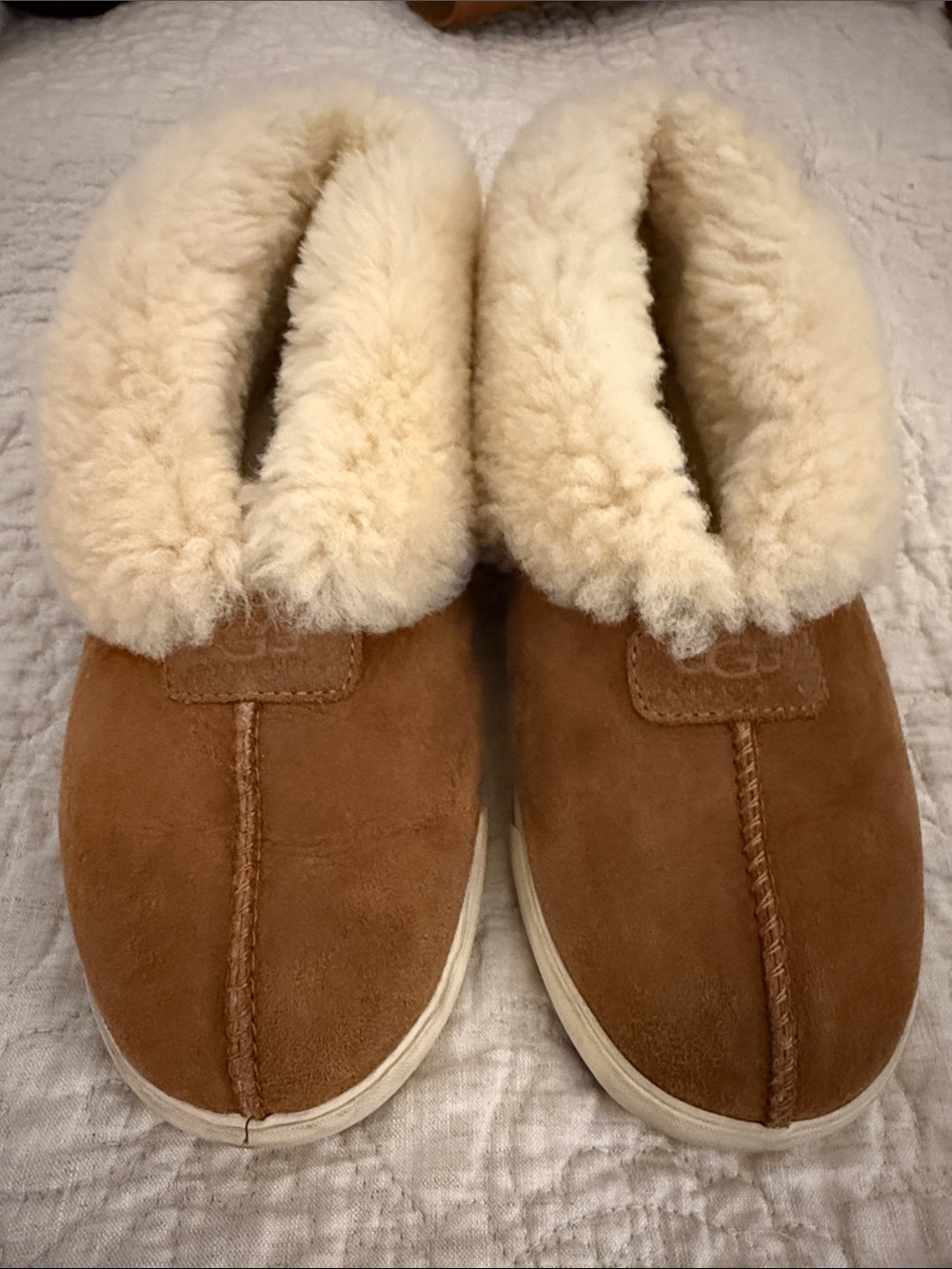 UGG Chestnut Brown Suede Shearling Lined Slippers
